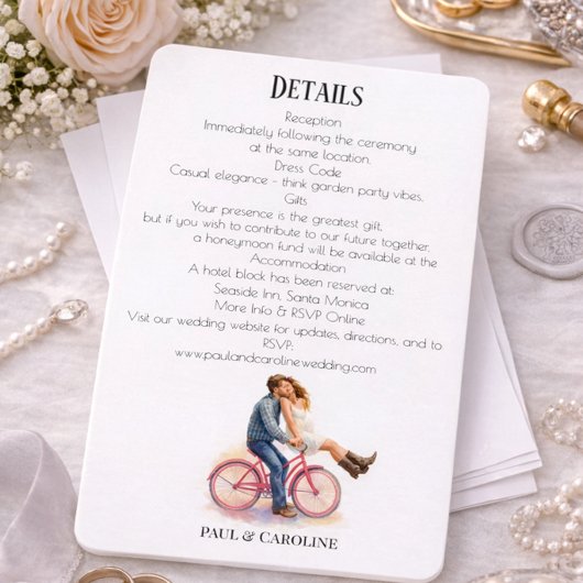 Wedding Details Card Romantic Bicycle Theme Informatiekaartje