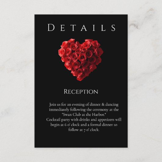 Wedding Details-Heart Shaped Red Roses Informatiekaartje (Voorkant)
