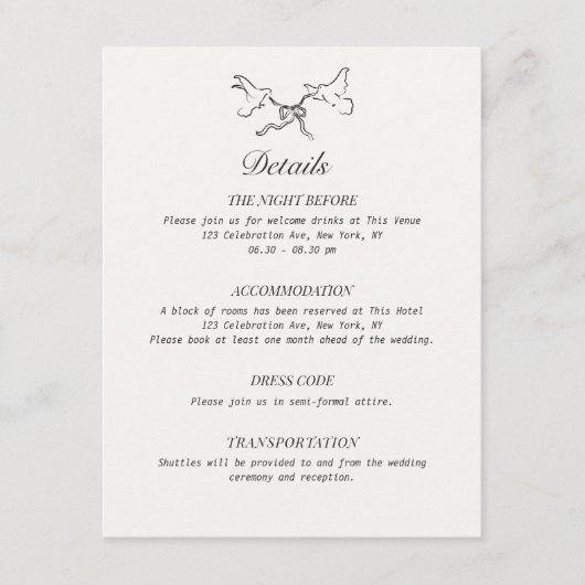 Wedding Details Illustrated Birds Informatiekaartje (Voorkant)