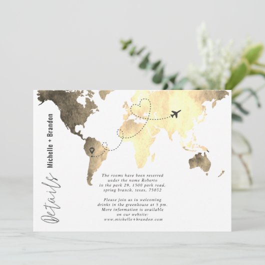Wedding details map watercolor blue bedankkaart (Staand voorkant)