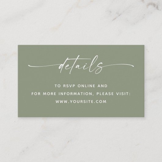 Wedding Details + QR Code | Sage Green Minimalist Informatiekaartje (Voorkant)