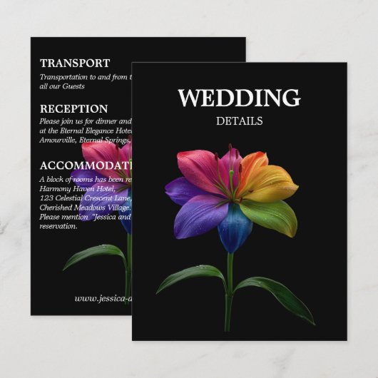 🌈 Wedding Details Technicolor Love Informatiekaartje (Voorkant / Achterkant)