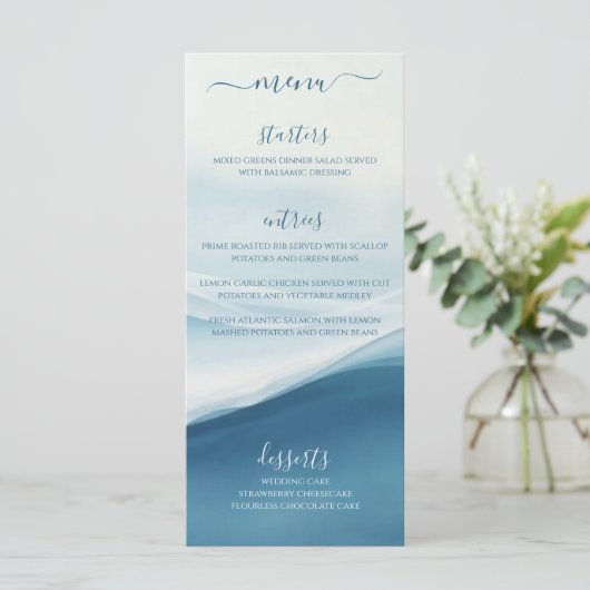 Wedding Dinner and Bar Menu Serene Blue Beach   (Staand voorkant)