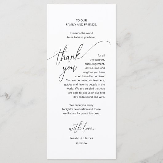 Wedding Dinner Place Setting Modern Thank You Card Programmakaart (Voorkant)