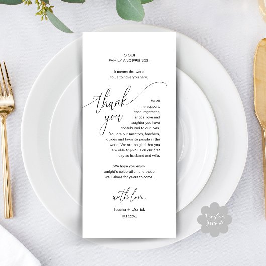 Wedding Dinner Place Setting Modern Thank You Card Programmakaart