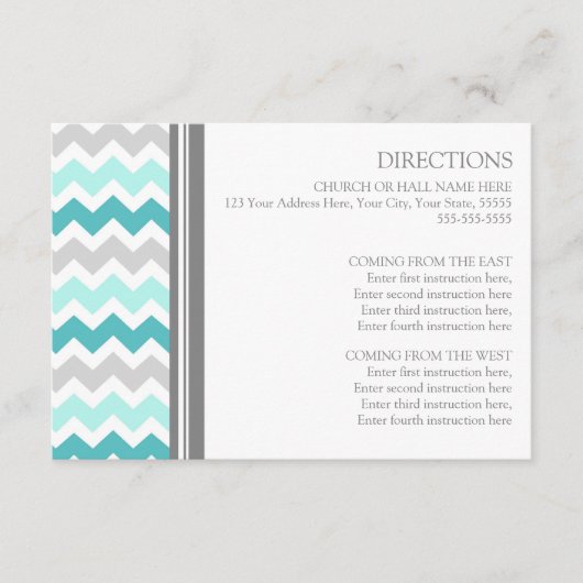 Wedding Direction Cards Blauwgroen Gray Chevron Informatiekaartje (Voorkant)