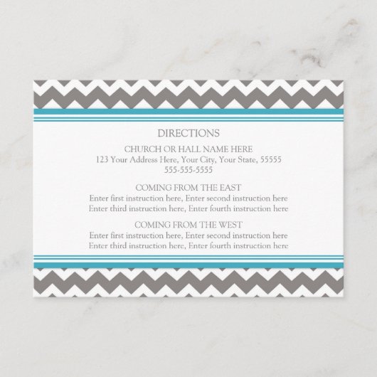Wedding Direction Cards Blue Gray Chevron Informatiekaartje (Voorkant)