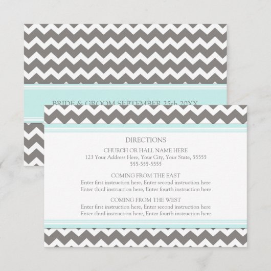 Wedding Direction Cards Blue Gray Chevron Informatiekaartje (Voorkant / Achterkant)