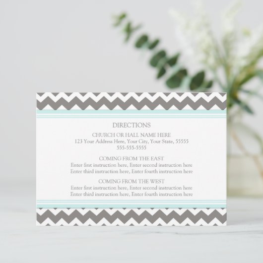 Wedding Direction Cards Blue Gray Chevron Informatiekaartje (Staand voorkant)