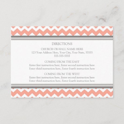 Wedding Direction Cards Coral Gray Chevron Informatiekaartje (Voorkant)