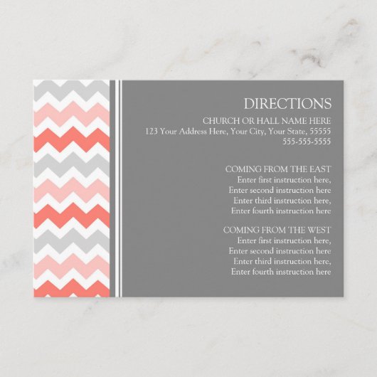 Wedding Direction Cards Coral Gray Chevron Informatiekaartje (Voorkant)