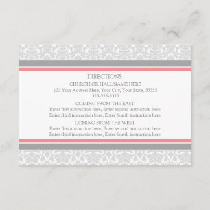 Wedding Direction Cards Coral Grey Damask Informatiekaartje