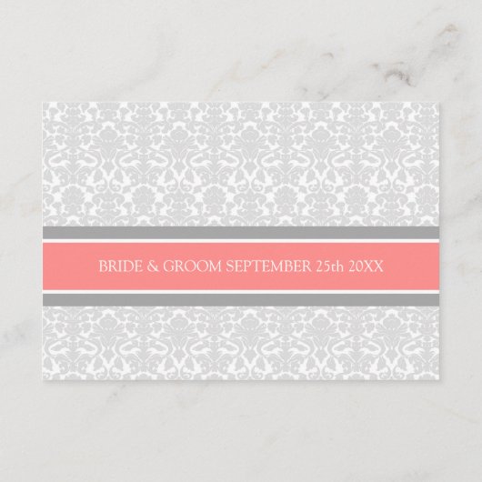 Wedding Direction Cards Coral Grey Damask Informatiekaartje (Achterkant)