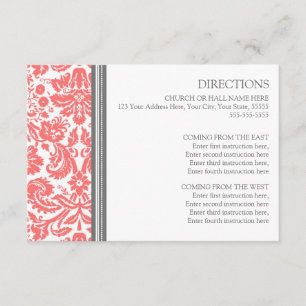 Wedding Direction Cards Coral Grey Damask Informatiekaartje