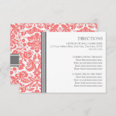 Wedding Direction Cards Coral Grey Damask Informatiekaartje (Voorkant / Achterkant)