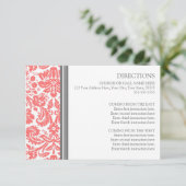 Wedding Direction Cards Coral Grey Damask Informatiekaartje (Staand voorkant)