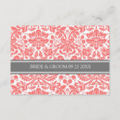 Wedding Direction Cards Coral Grey Damask Informatiekaartje (Achterkant)