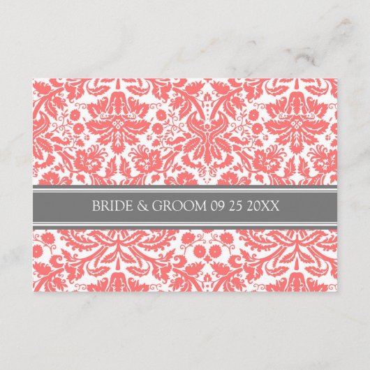 Wedding Direction Cards Coral Grey Damask Informatiekaartje (Achterkant)