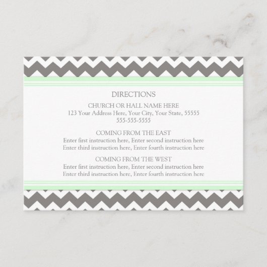 Wedding Direction Cards Mint Gray Chevron Informatiekaartje (Voorkant)