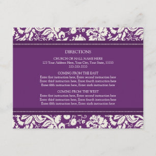 Wedding Direction Cards Plum Damask Informatiekaartje