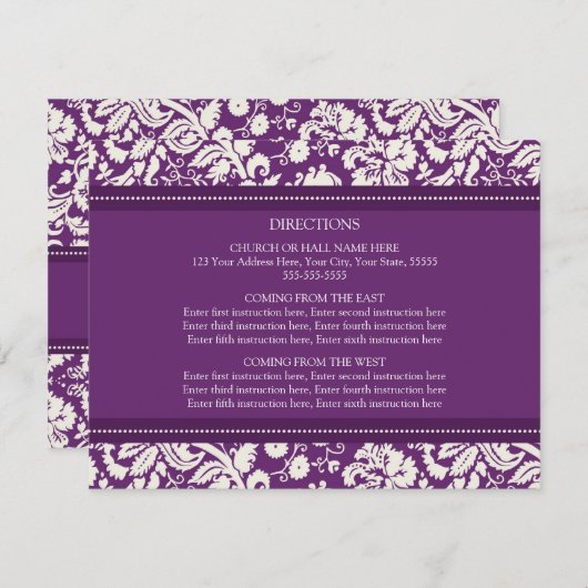 Wedding Direction Cards Plum Damask Informatiekaartje (Voorkant / Achterkant)