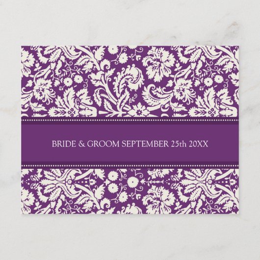 Wedding Direction Cards Plum Damask Informatiekaartje (Achterkant)
