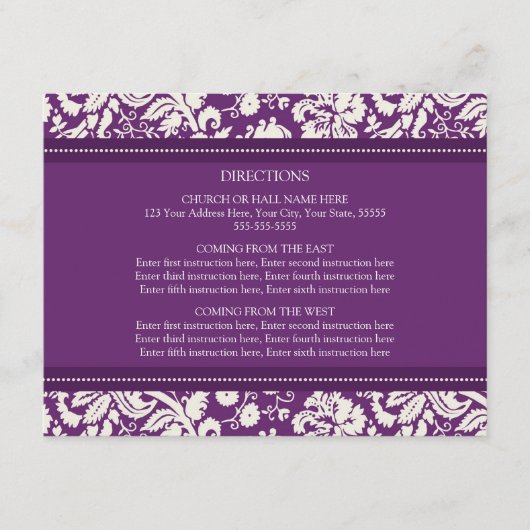 Wedding Direction Cards Plum Damask Informatiekaartje (Voorkant)