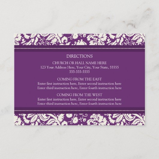 Wedding Direction Cards Plum Damask Informatiekaartje (Voorkant)