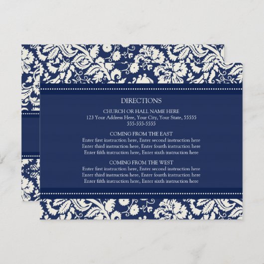 Wedding Direction-kaarten Blue Damask Informatiekaartje (Voorkant / Achterkant)