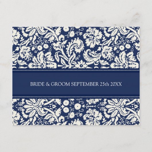 Wedding Direction-kaarten Blue Damask Informatiekaartje (Achterkant)