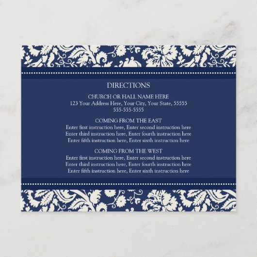 Wedding Direction-kaarten Blue Damask Informatiekaartje (Voorkant)