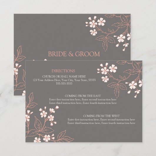 Wedding Direction Kaarten  Grijze Floral (Voorkant / Achterkant)