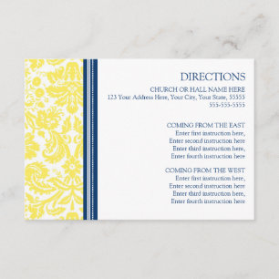 Wedding Direction-kaarten Lemon Blue Damask Informatiekaartje