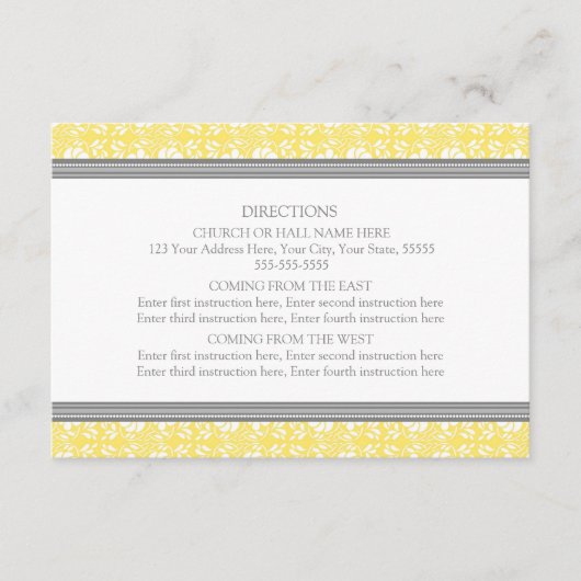 Wedding Direction-kaarten Lemon Grey Damask Informatiekaartje (Voorkant)