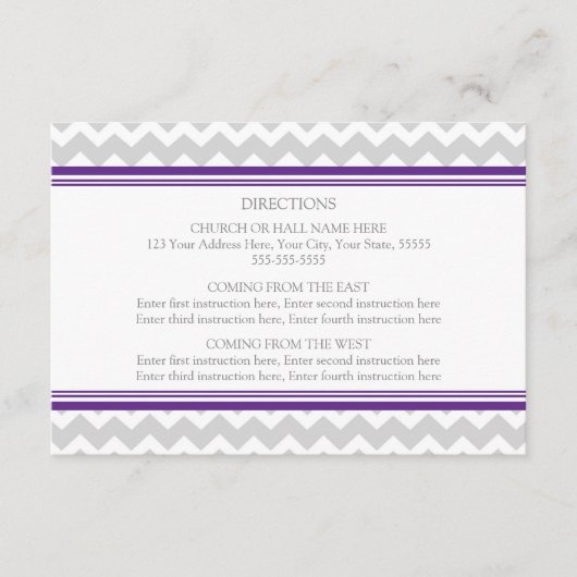 Wedding Direction Kards Paars Gray Chevron Informatiekaartje (Voorkant)