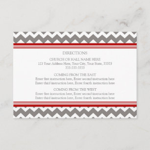Wedding Direction Kards Red Gray Chevron Informatiekaartje