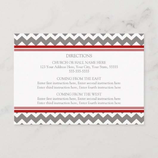 Wedding Direction Kards Red Gray Chevron Informatiekaartje (Voorkant)