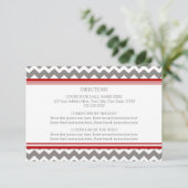 Wedding Direction Kards Red Gray Chevron Informatiekaartje (Staand voorkant)