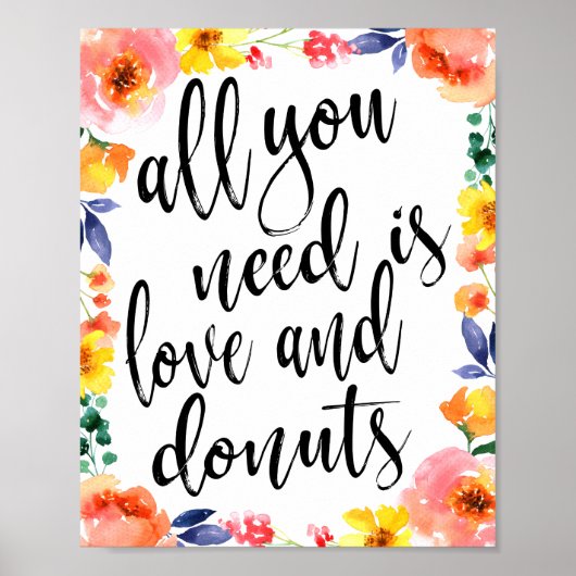 Wedding Donut Bar 8x10 Floral Waterverf Sign Poster (Voorkant)