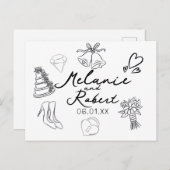 Wedding Doodle Save the Dates Wedding Anniversary Feestdagenkaart (Voorkant / Achterkant)