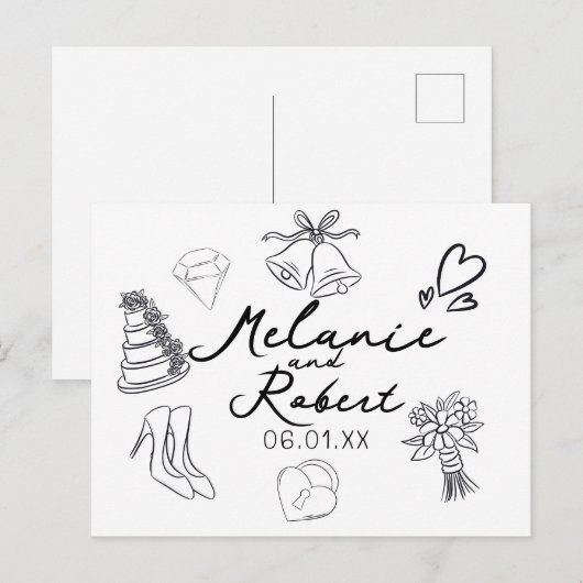 Wedding Doodle Save the Dates Wedding Anniversary  Feestdagenkaart (Voorkant / Achterkant)