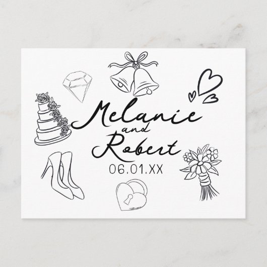 Wedding Doodle Save the Dates Wedding Anniversary Feestdagenkaart (Voorkant)