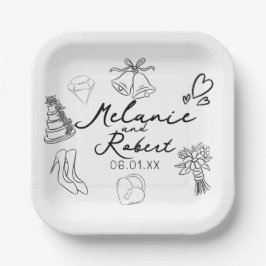 Wedding Doodle Save the Dates Wedding Anniversary Papieren Bordje