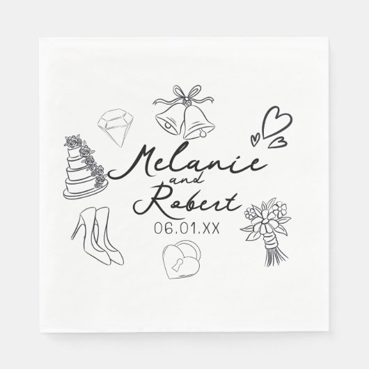 Wedding Doodle Save the Dates Wedding Anniversary Servet (Voorkant)