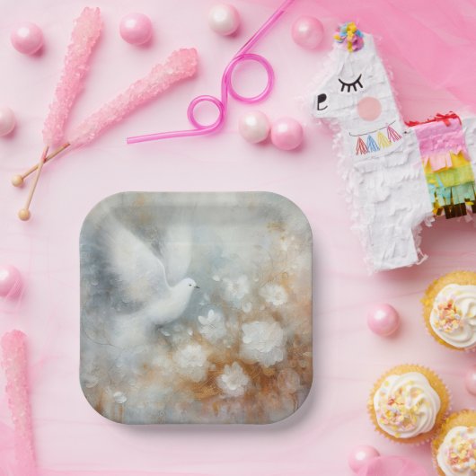 Wedding Dove Bloemen Papier Borden Papieren Bordje (Feest)