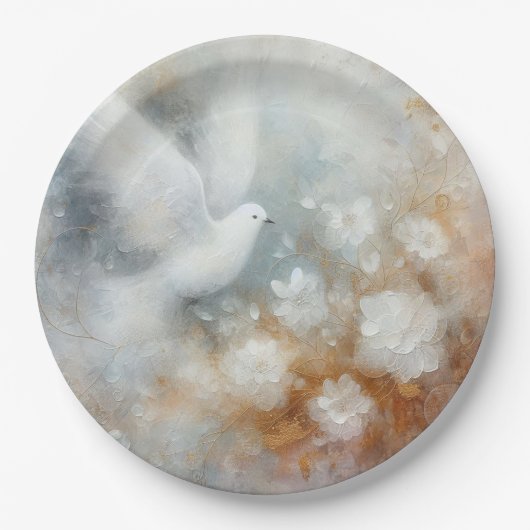 Wedding Dove Bloemen Papier Borden Papieren Bordje (Voorkant)