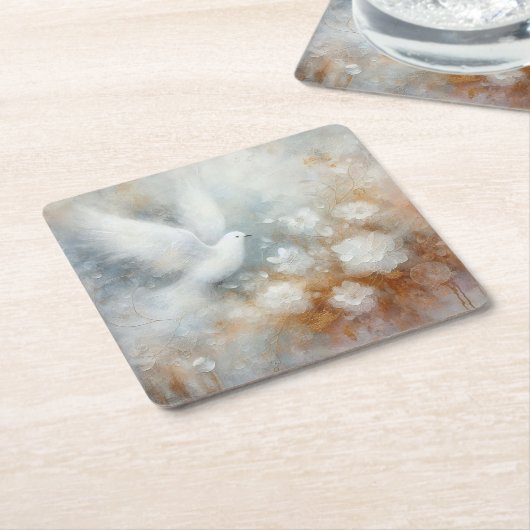 Wedding Dove Bloemen Papier Onderzetter (Schuin)