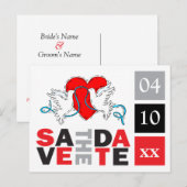 Wedding Doves Heart Save the Dates Sjabloon (Voorkant / Achterkant)