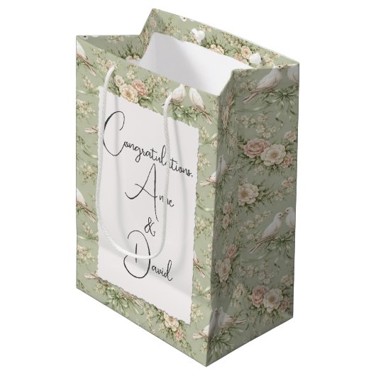 Wedding Doves With Custom Names Medium Cadeauzakje (Voorkant Gekanteld)