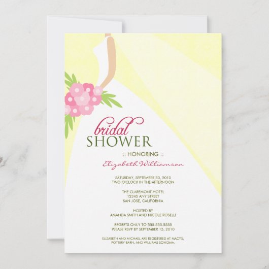 Wedding Dress_2 Bridal Shower Invitation (geel) Kaart (Voorkant)